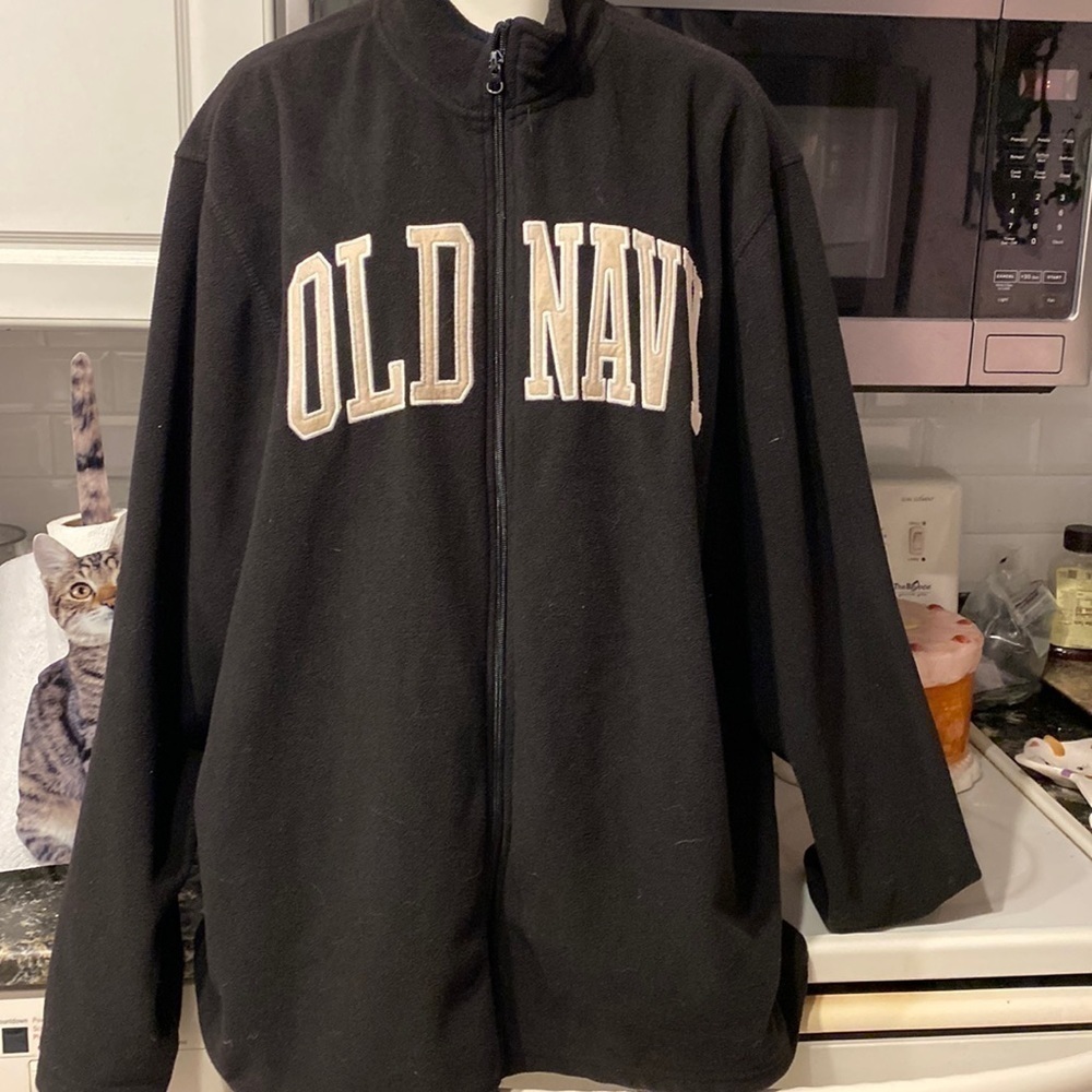 T men’s Old Navy solid black zippers long sleeve fleece wear jacket size XXXL - Picture 1 of 2